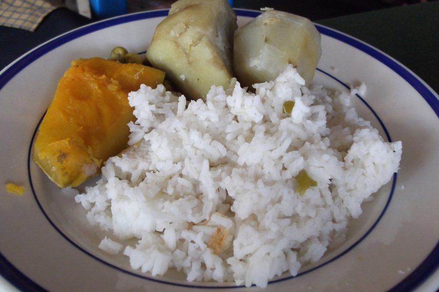 Accompaniments served at Heritage Hotels Arua, including rice, chips and vegetables